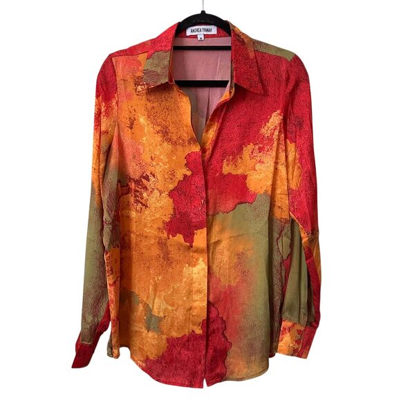 ANDREA IYAMAH Vana Printed Satin Button Down Medium - Picture 3 of 7